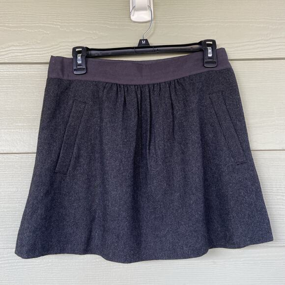 J Crew Factory Charcoal Gray Ribbon Waist Wool Blend Aline Pocket Skirt Womens 4 - Picture 1 of 4